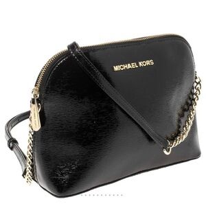 MICHAEL Michael Kors Black Textured Patent Leather Gold-tone Cindy Crossbody Bag